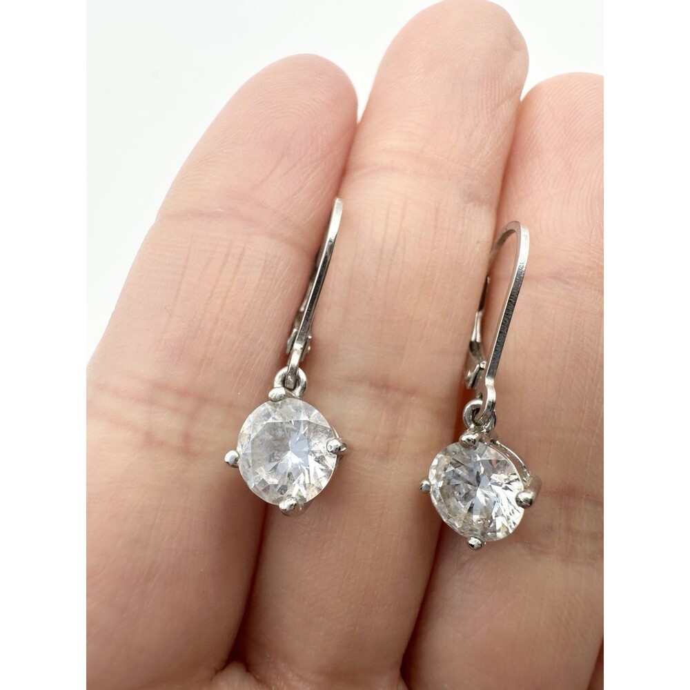 925 Sterling Silver Cubic Zirconia Leverback Dangle Earrings